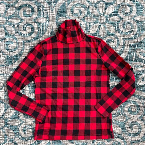 LOFT Red Black Buffalo‎ Plaid Turtleneck Long Sleeve Top - Size MP - Picture 2 of 7